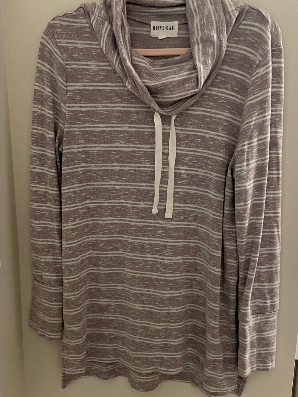 Olive & Oak Gray Striped Cowl Neck Tunic Sweater
